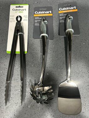 Cuisinart Stainless Steel Utensil Lot 3 Pcs BRAND NEW Turner Tongs Pasta Server